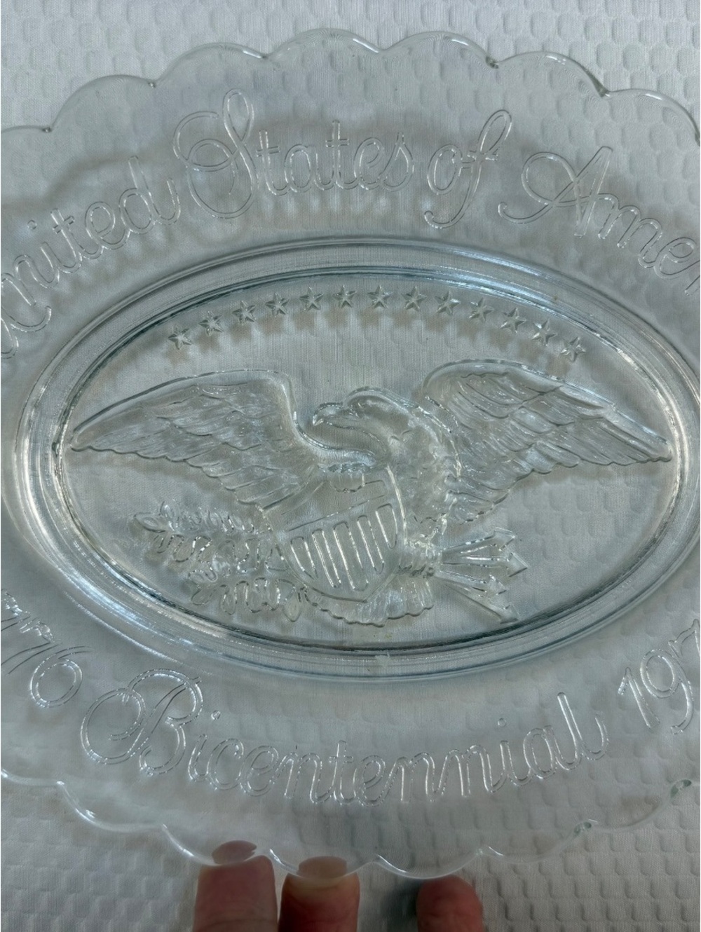 Vintage 1976 Avon Bicentennial Clear Glass Eagle Plate Dish USA 1776-1976